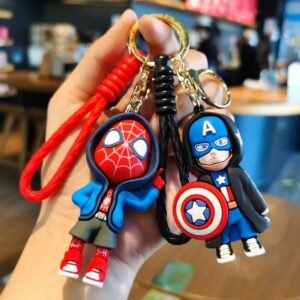 Figuras de acción de los vengadores, llaveros de Marvel, Spiderman, Capitán América, bolsa, llavero colgante, regalos de cumpleaños