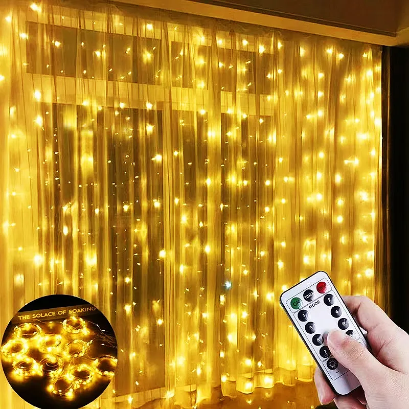 Cortina de luces LED para decoración navideña, guirnalda con Control remoto por USB, luces de hadas para dormitorio y hogar.